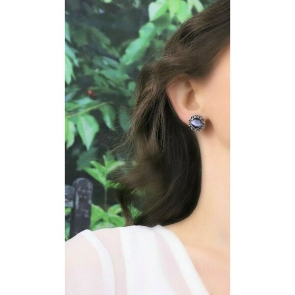 Sterling Silver Created Cats Eye Earrings Stud Post Earrings - Picture 3 of 8